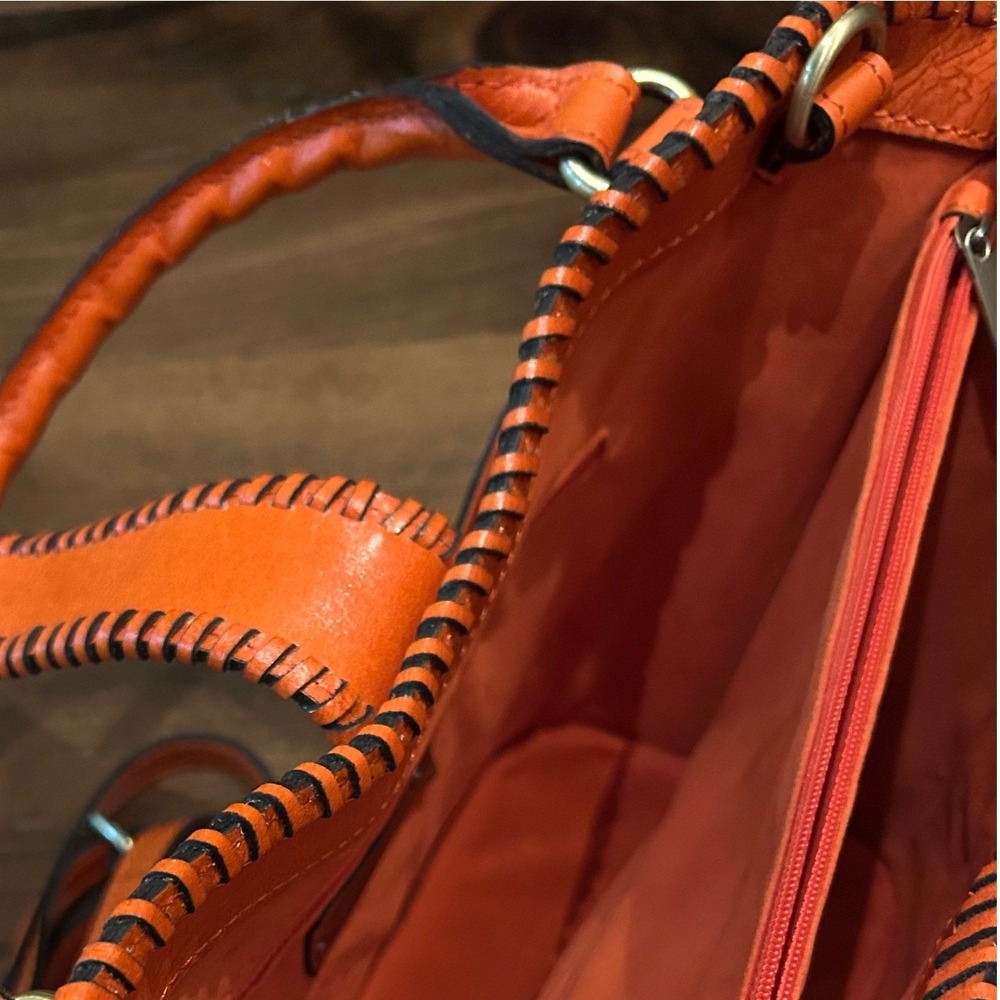 Patricia Nash Orange Tooled Leather Satchel - Picture 9 of 10